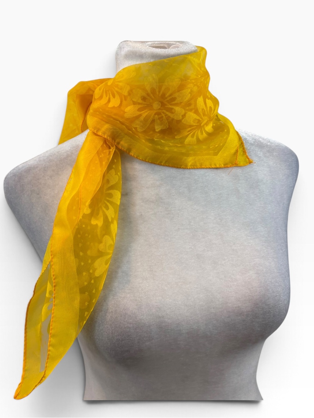 Ladies Vintage Yellow Floral Square Neck Scarf